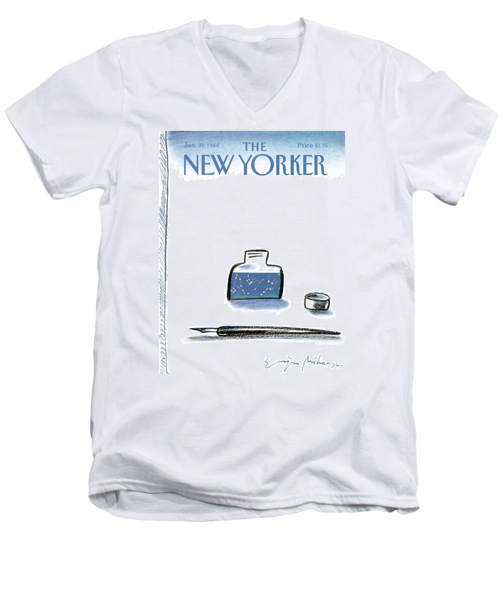 Pen Men's V-Neck T-Shirt featuring the painting New Yorker January 25th, 1988 by Eugene Mihaesco