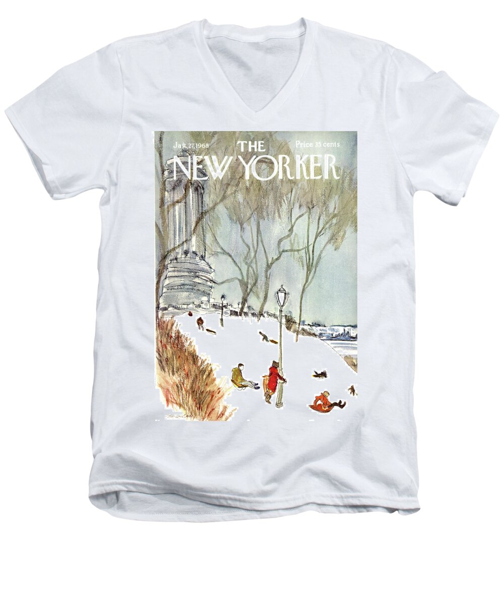  Seasons Men's V-Neck T-Shirt featuring the painting New Yorker January 27th, 1968 by James Stevenson
