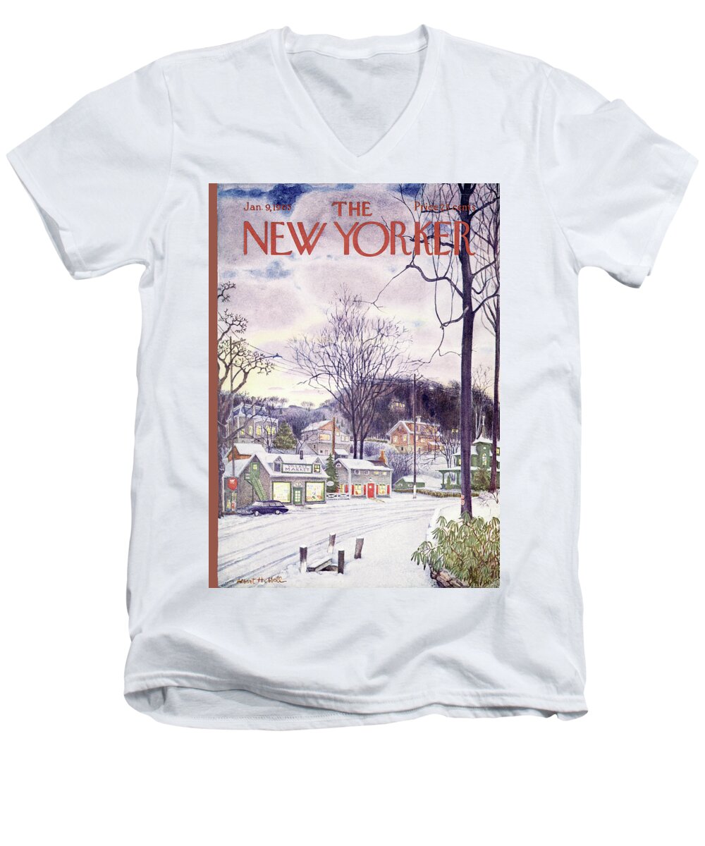 Suburban Men's V-Neck T-Shirt featuring the painting New Yorker January 9th, 1965 by Albert Hubbell