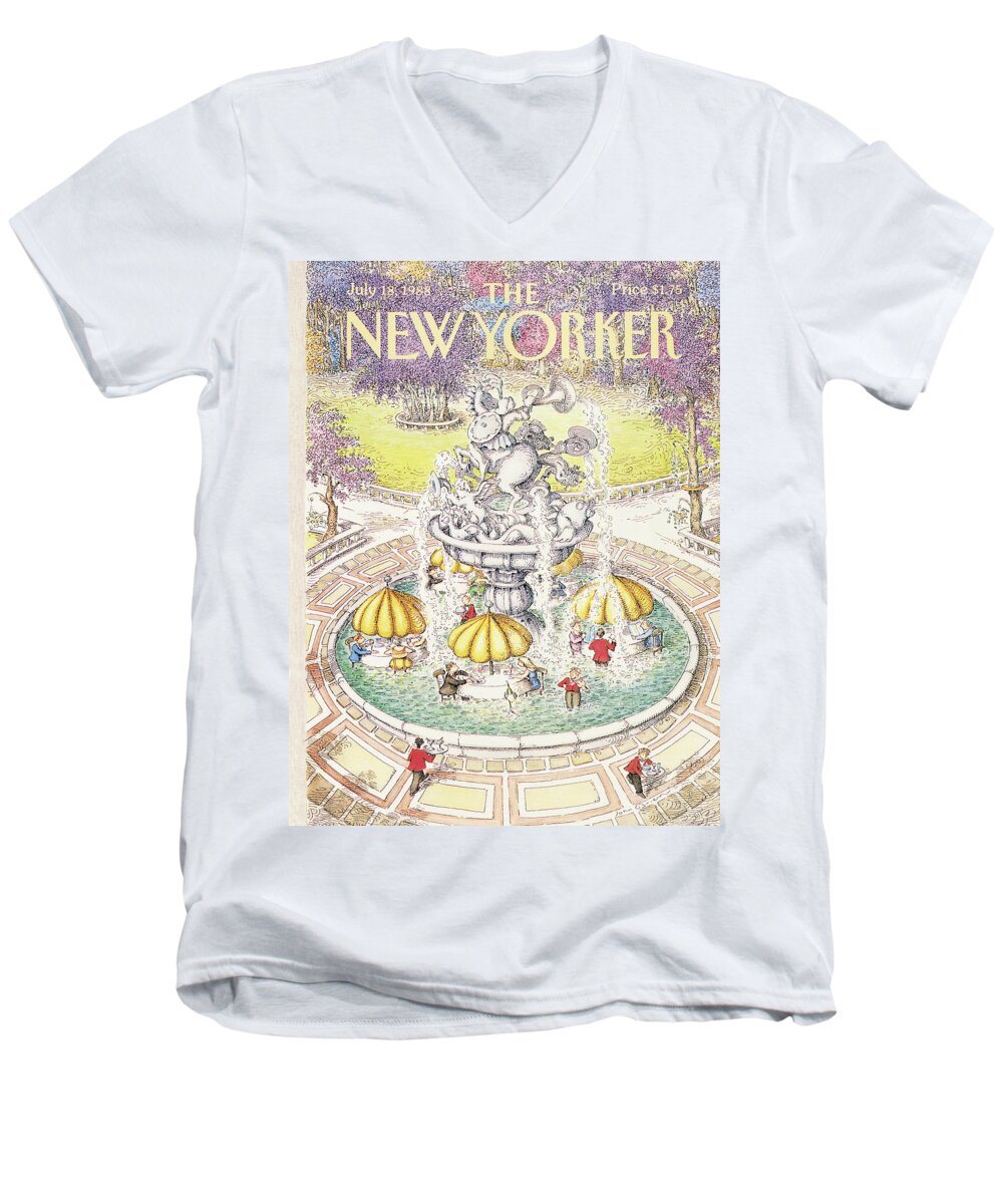 Dining Men's V-Neck T-Shirt featuring the painting New Yorker July 18th, 1988 by John O'Brien