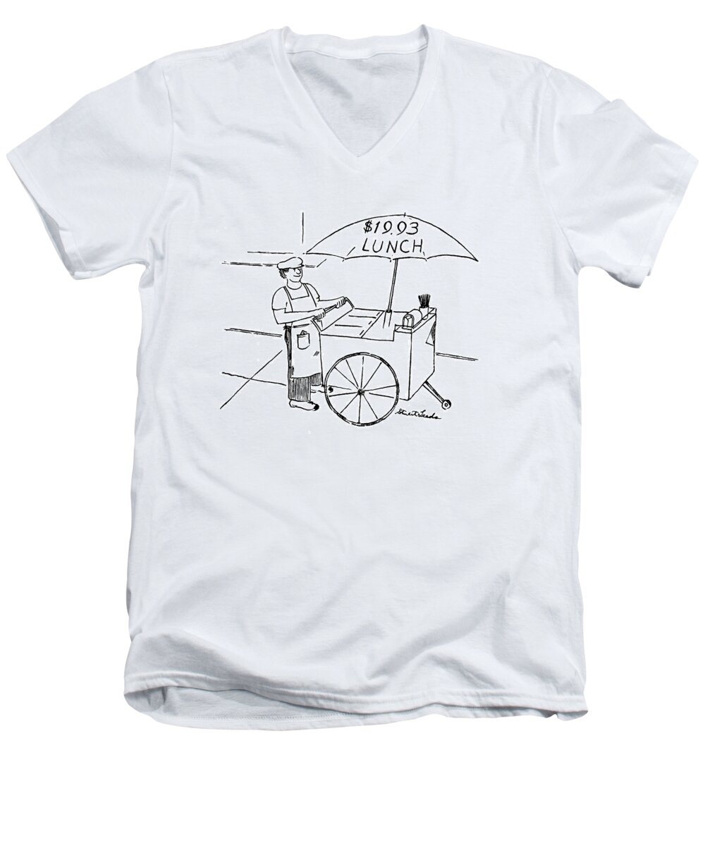 (food Vendor With Cart And Umbrella Which Reads Men's V-Neck T-Shirt featuring the drawing New Yorker July 19th, 1993 by Stuart Leeds