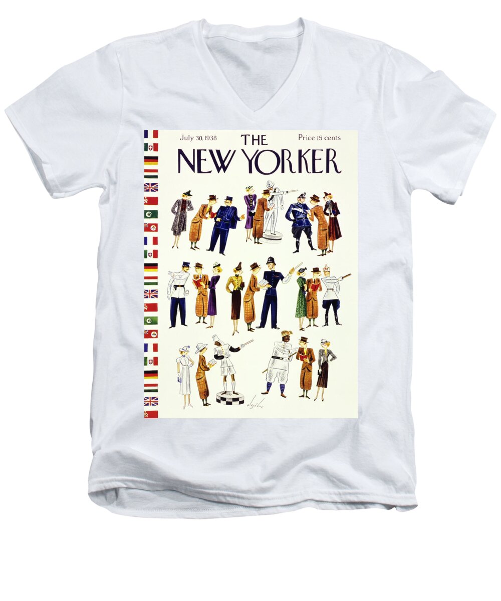 Summer Men's V-Neck T-Shirt featuring the painting New Yorker July 30 1938 by Constantin Alajalov