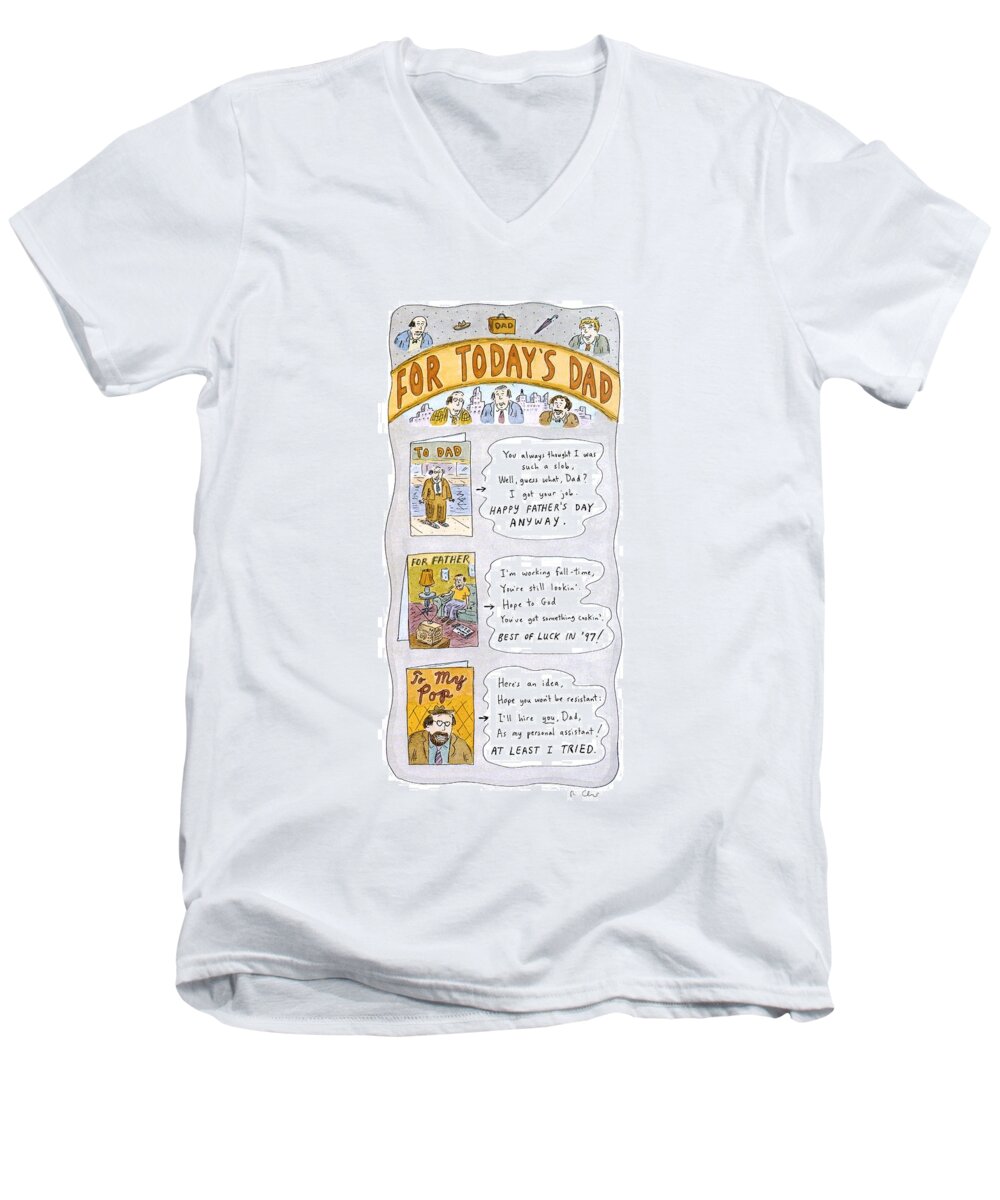 Family Men's V-Neck T-Shirt featuring the drawing New Yorker June 16th, 1997 by Roz Chast