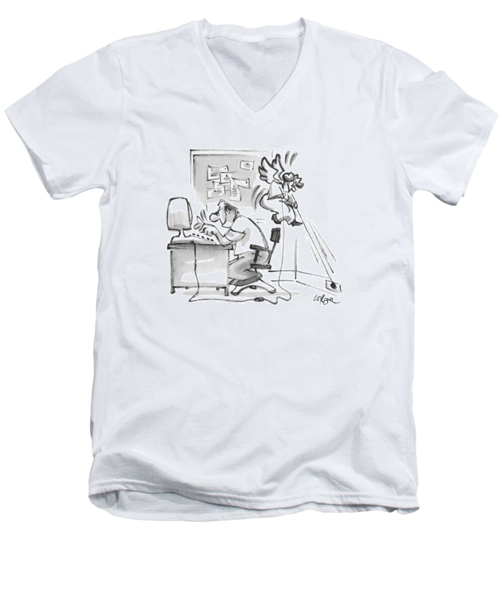 Computers Men's V-Neck T-Shirt featuring the drawing New Yorker June 27th, 1994 by Lee Lorenz
