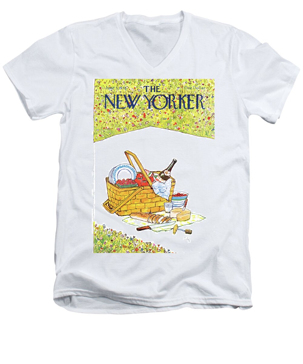 Food Men's V-Neck T-Shirt featuring the painting New Yorker June 5th, 1978 by Arthur Getz
