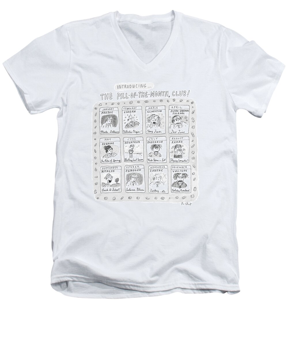Drug Men's V-Neck T-Shirt featuring the drawing New Yorker June 8th, 1998 by Roz Chast