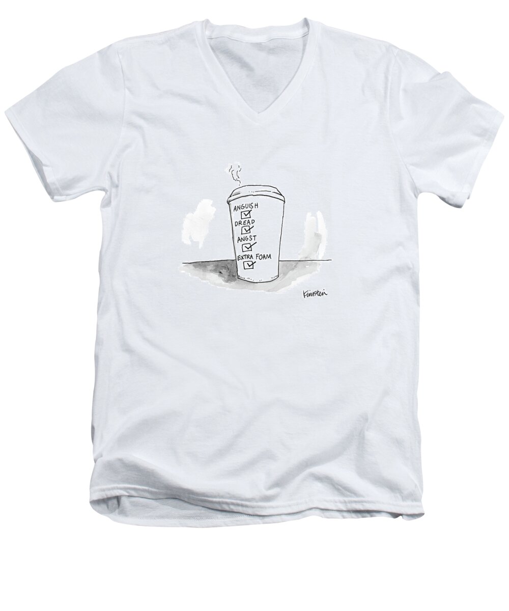 Coffee Men's V-Neck T-Shirt featuring the drawing New Yorker March 13th, 2017 by Ken Krimstein