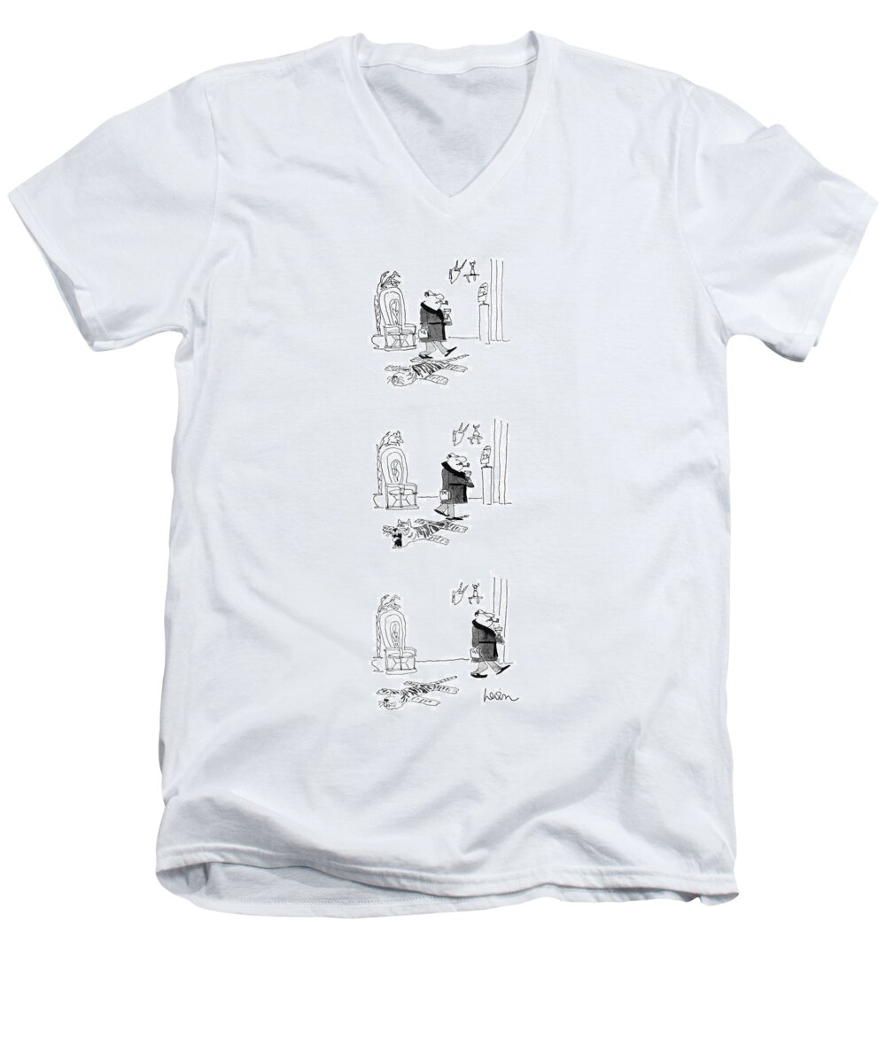 Animals Men's V-Neck T-Shirt featuring the drawing New Yorker March 20th, 1978 by Arnie Levin