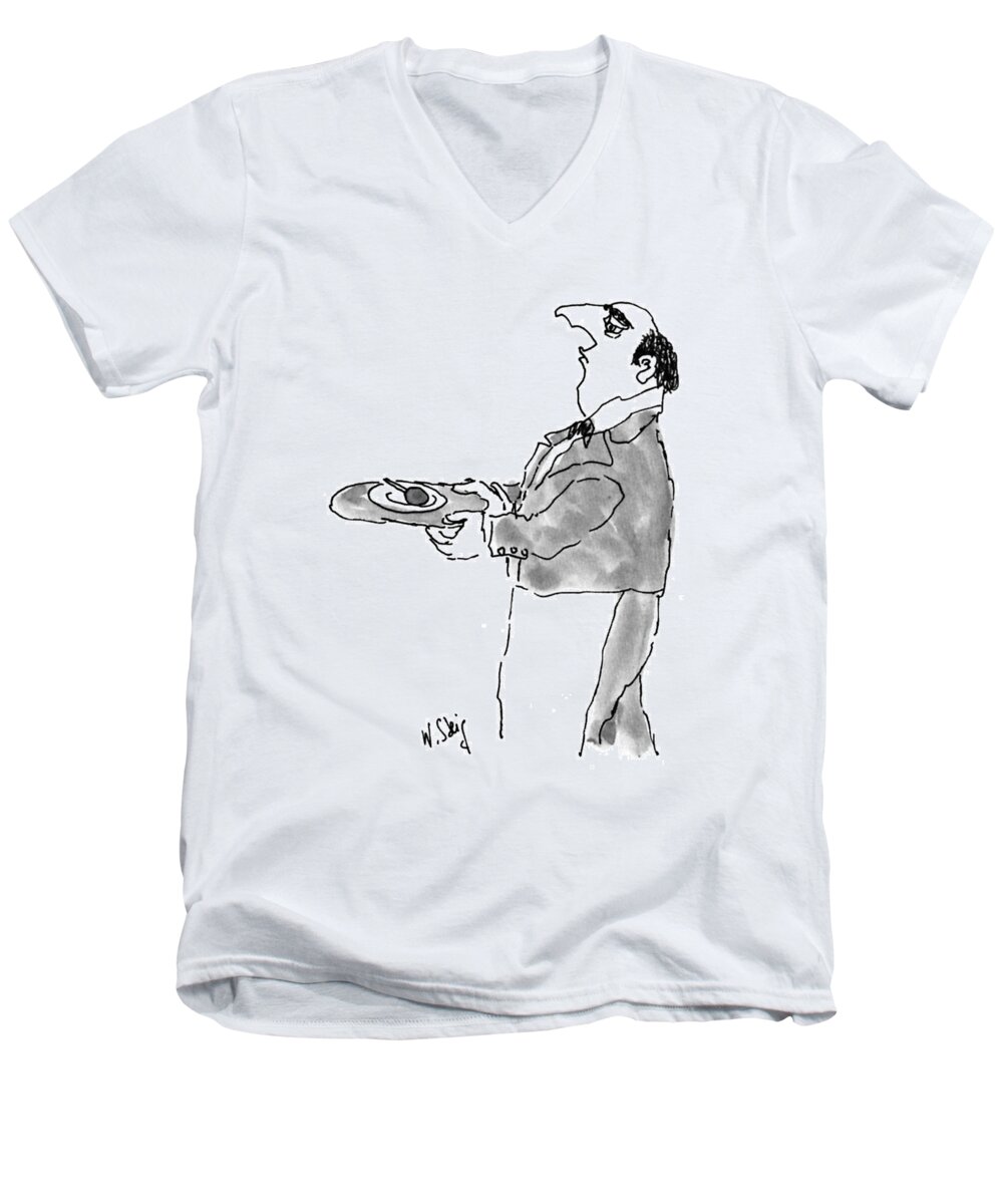 Waiter Men's V-Neck T-Shirt featuring the drawing New Yorker March 2nd, 1992 by William Steig