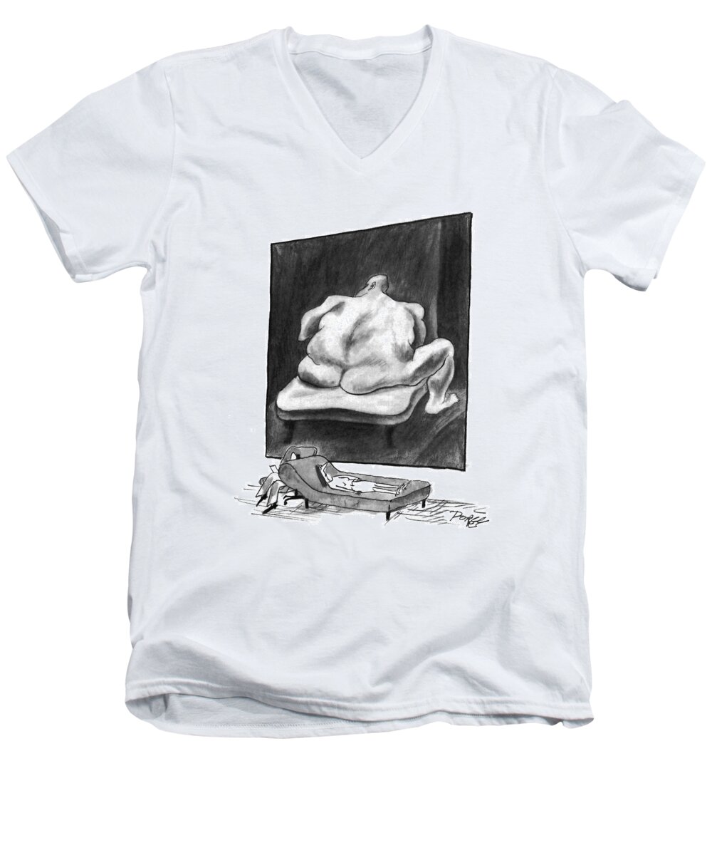 (the Patient On A Couch Being Analyzed Stares At A Nude Painting Of A Large Man.)
Psychology Men's V-Neck T-Shirt featuring the drawing New Yorker March 7th, 1994 by Peter Porges