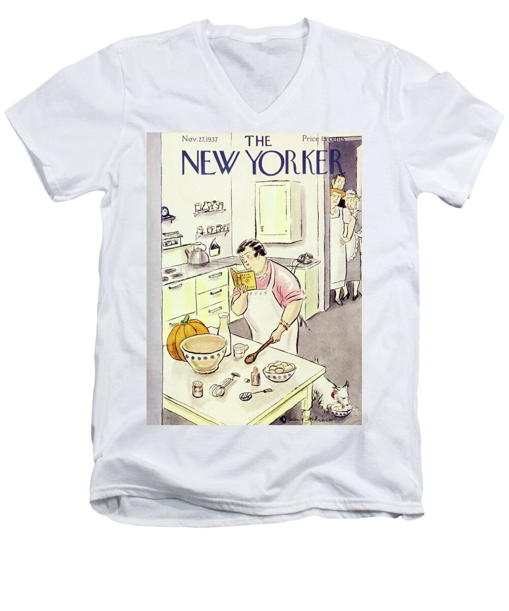 Kitchen Men's V-Neck T-Shirt featuring the painting New Yorker November 27 1937 by Helene E Hokinson