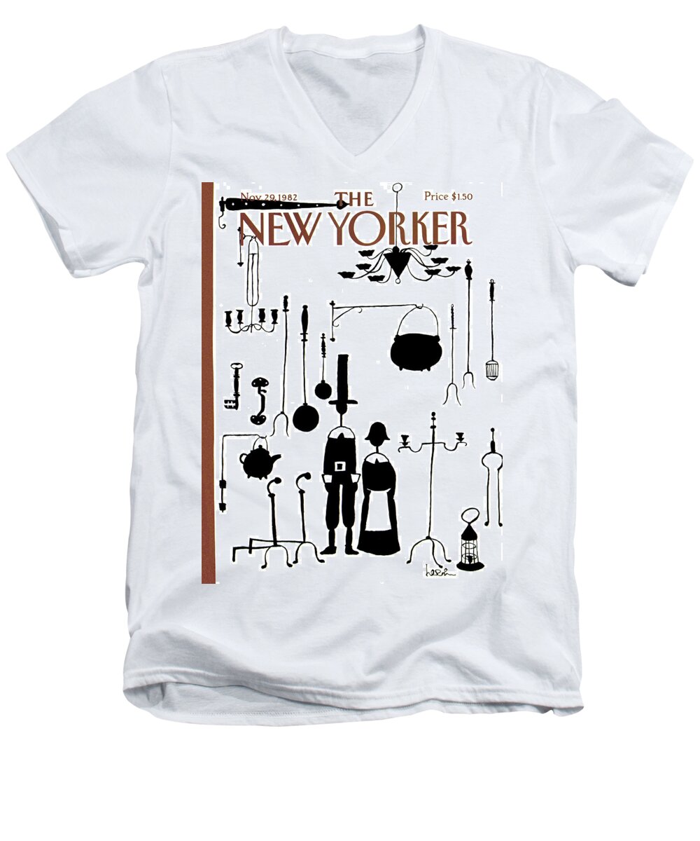 Dining Men's V-Neck T-Shirt featuring the painting New Yorker November 29th, 1982 by Arnie Levin