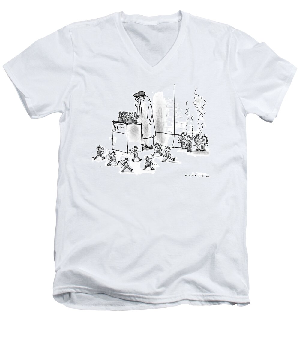 Toys-mechancial Men Men's V-Neck T-Shirt featuring the drawing New Yorker October 13th, 1997 by Bill Woodman
