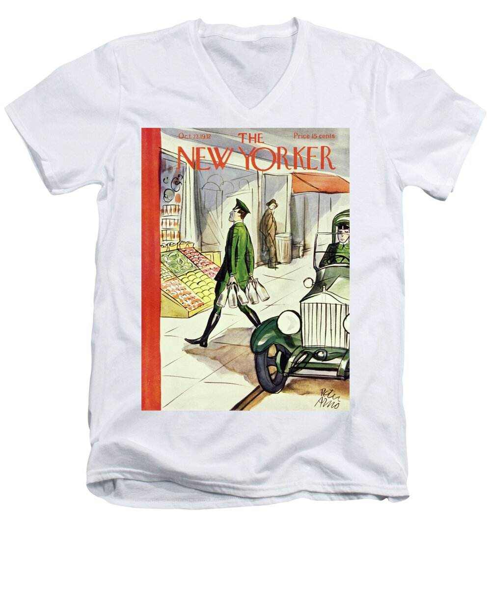 Illustration Men's V-Neck T-Shirt featuring the painting New Yorker October 22 1932 by Peter Arno
