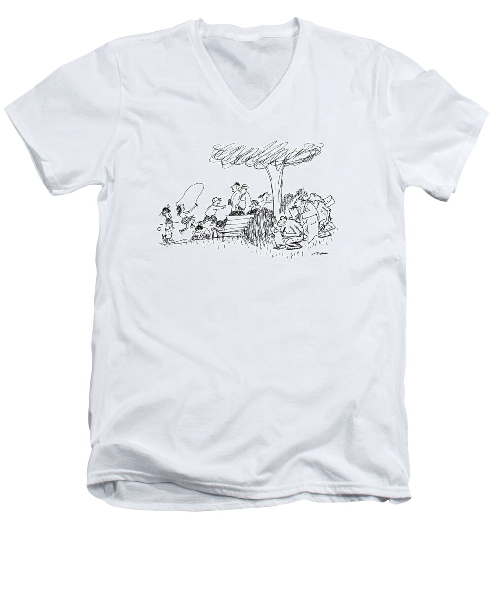 (a Group Of Monkeys Are Drawing The Crowd Of People In The Park.)
Animals Men's V-Neck T-Shirt featuring the drawing New Yorker October 7th, 1991 by Al Ross