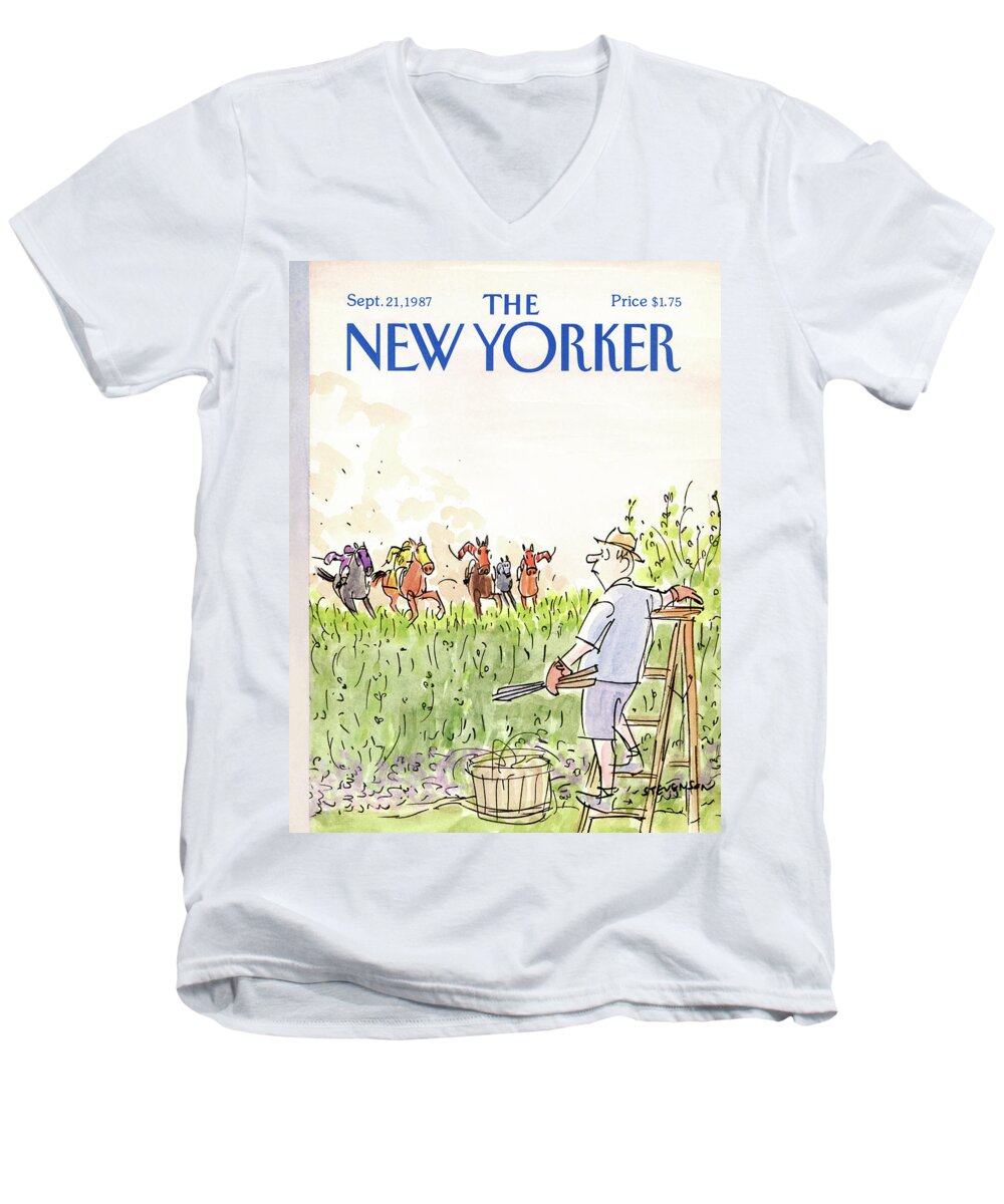  Nature Men's V-Neck T-Shirt featuring the painting New Yorker September 21st, 1987 by James Stevenson
