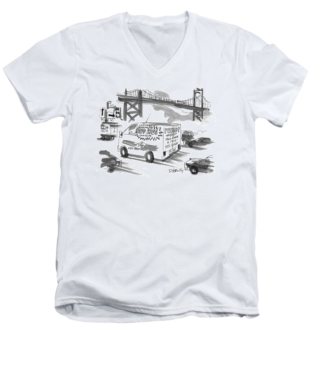 Road Rage Men's V-Neck T-Shirt featuring the drawing New Yorker September 27th, 1999 by Donald Reilly