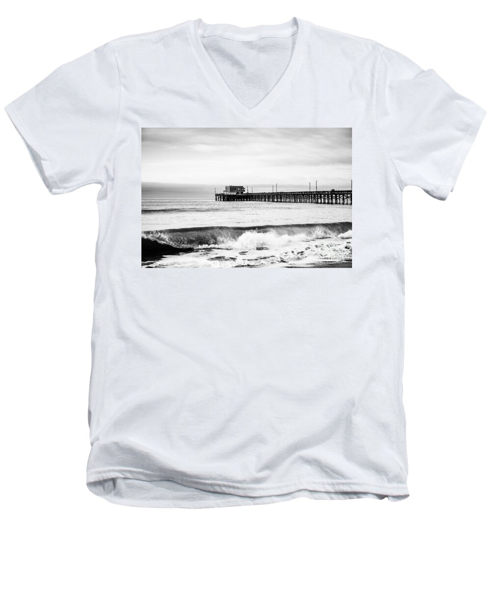 Newport Beach Men's V-Neck T-Shirt featuring the photograph Newport Beach Pier by Paul Velgos