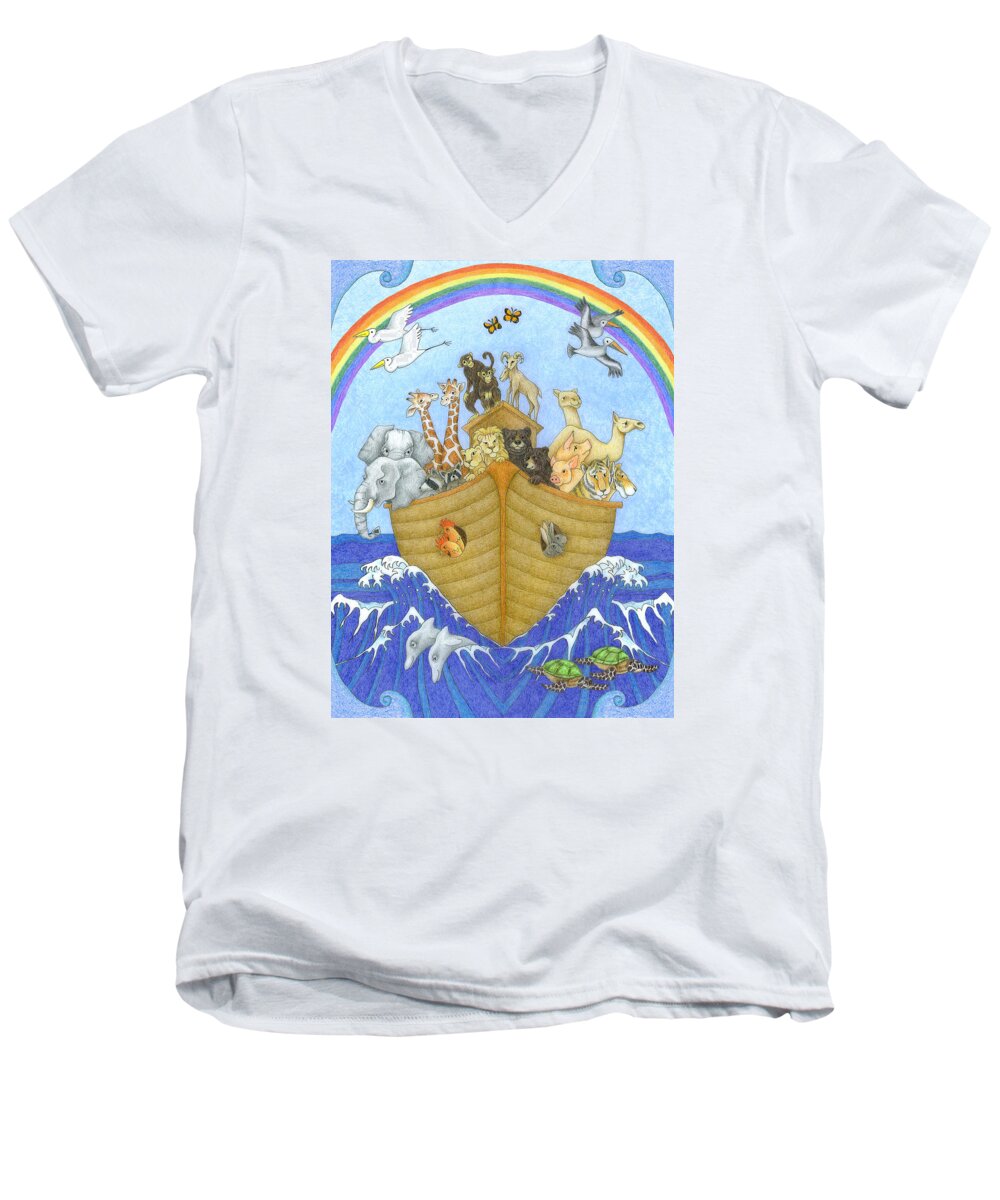 Noah's Ark Men's V-Neck T-Shirt featuring the drawing Noah's Ark by Alison Stein