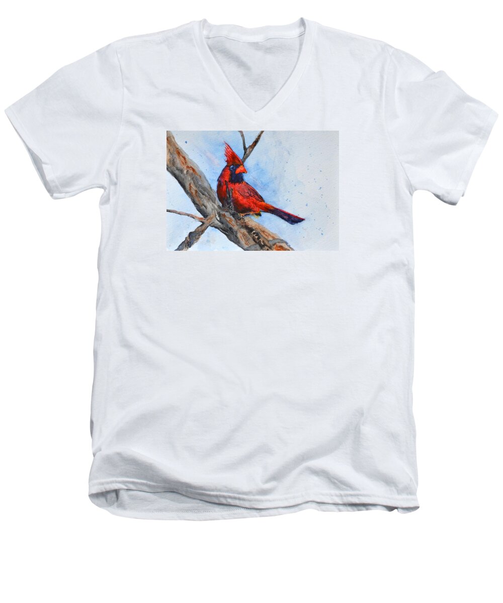 Cardinal Men's V-Neck T-Shirt featuring the painting Noble Overseer by Beverley Harper Tinsley