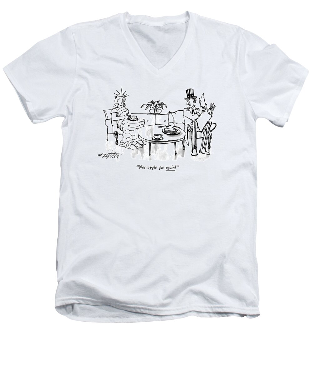America Men's V-Neck T-Shirt featuring the drawing Not Apple Pie Again! by Mischa Richter