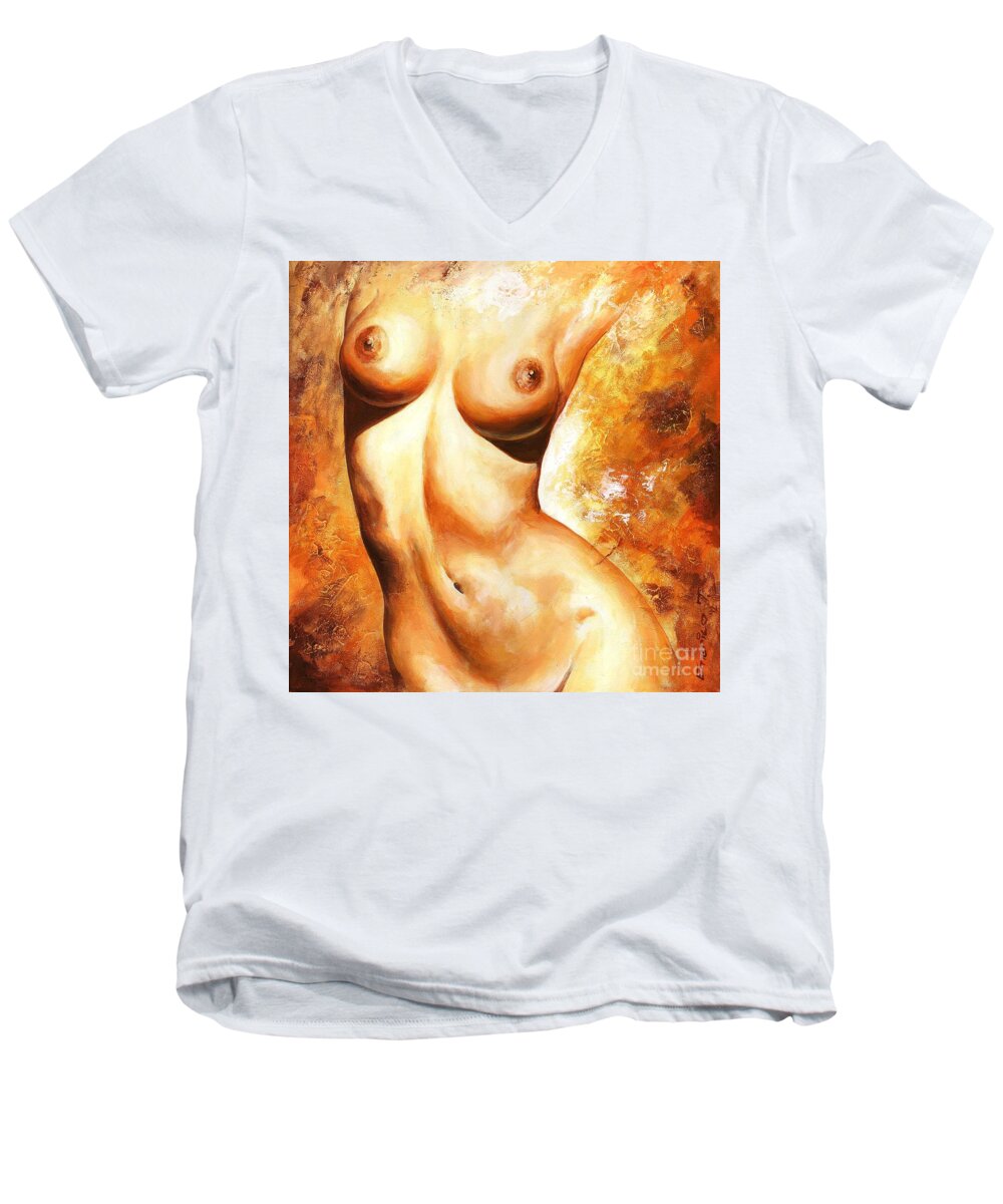 Abstract Men's V-Neck T-Shirt featuring the painting Erotic details by Emerico Imre Toth