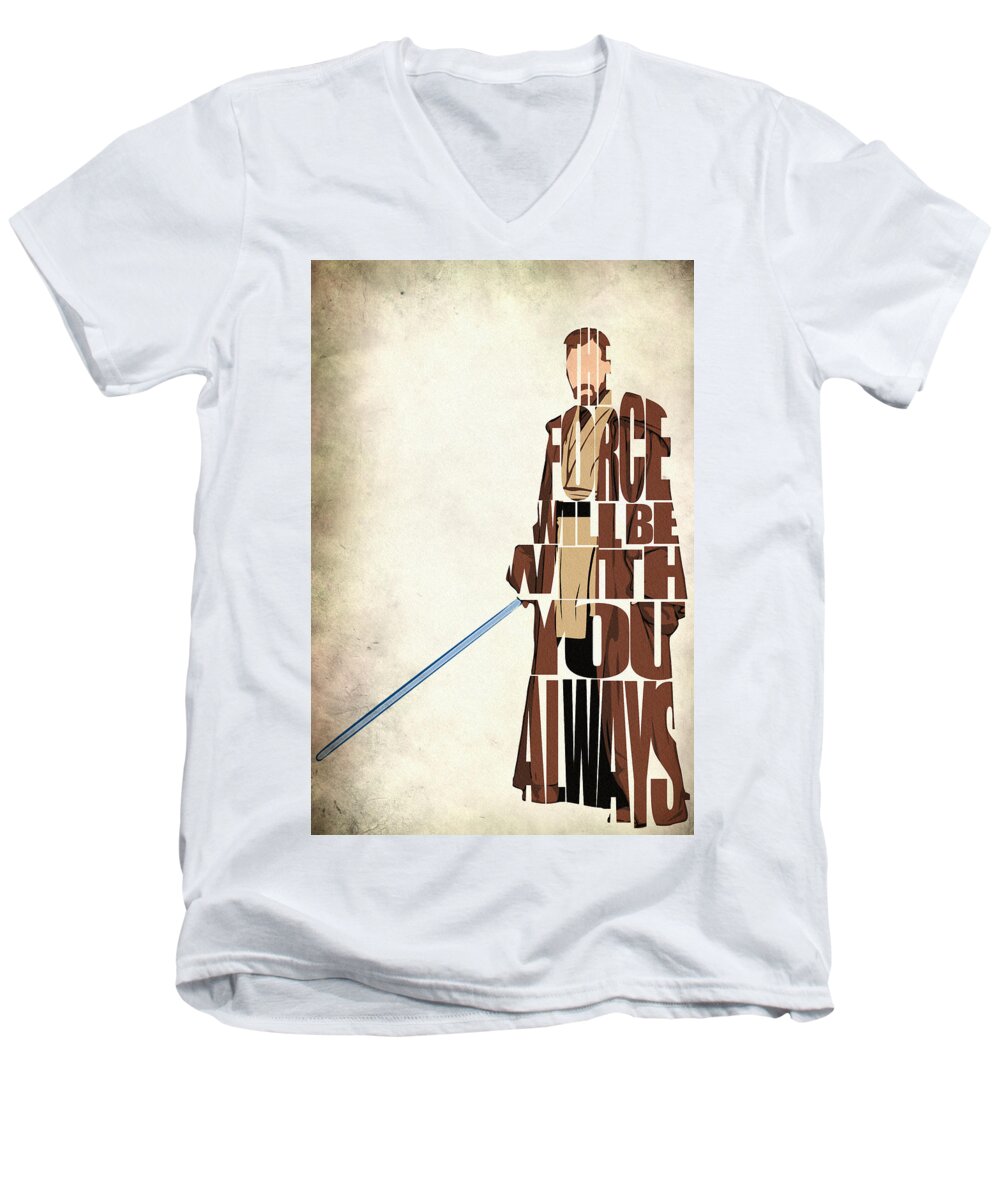 Obi-wan Kenobi Men's V-Neck T-Shirt featuring the digital art Obi-Wan Kenobi - Ewan McGregor by Inspirowl Design