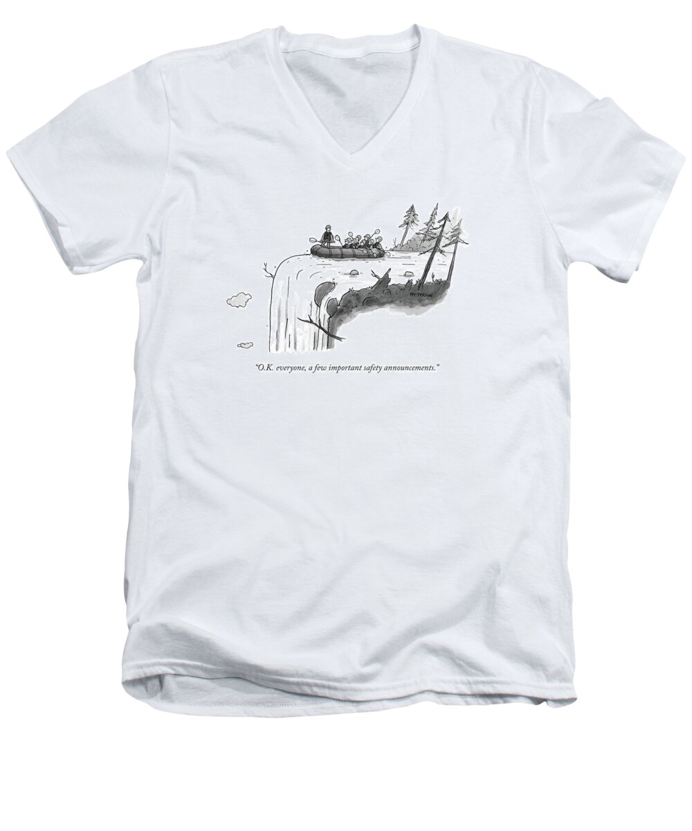 White Water Rafting Men's V-Neck T-Shirt featuring the drawing O.k. Everyone by Jason Patterson