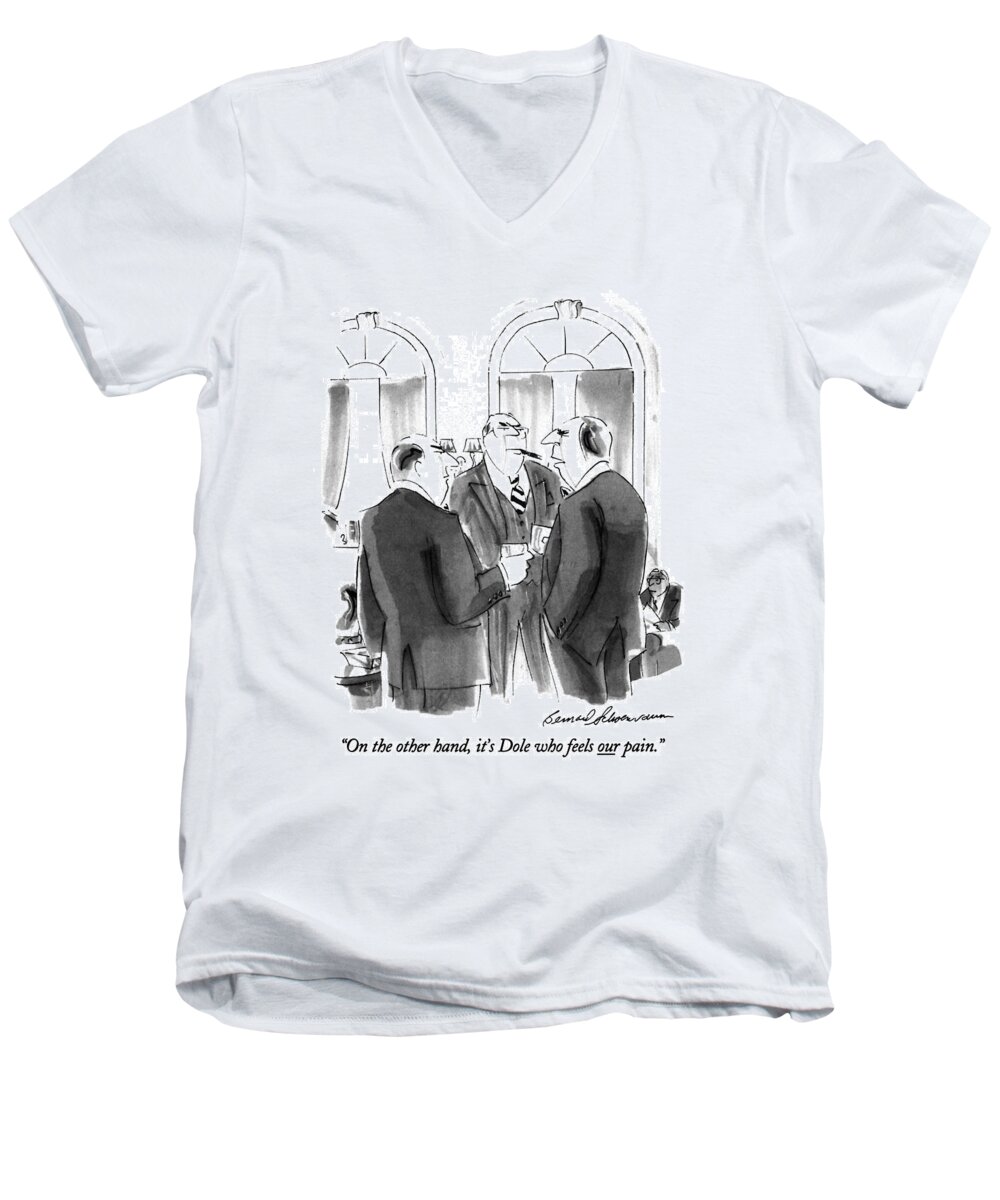 

 One Rich Men's V-Neck T-Shirt featuring the drawing On The Other Hand by Bernard Schoenbaum