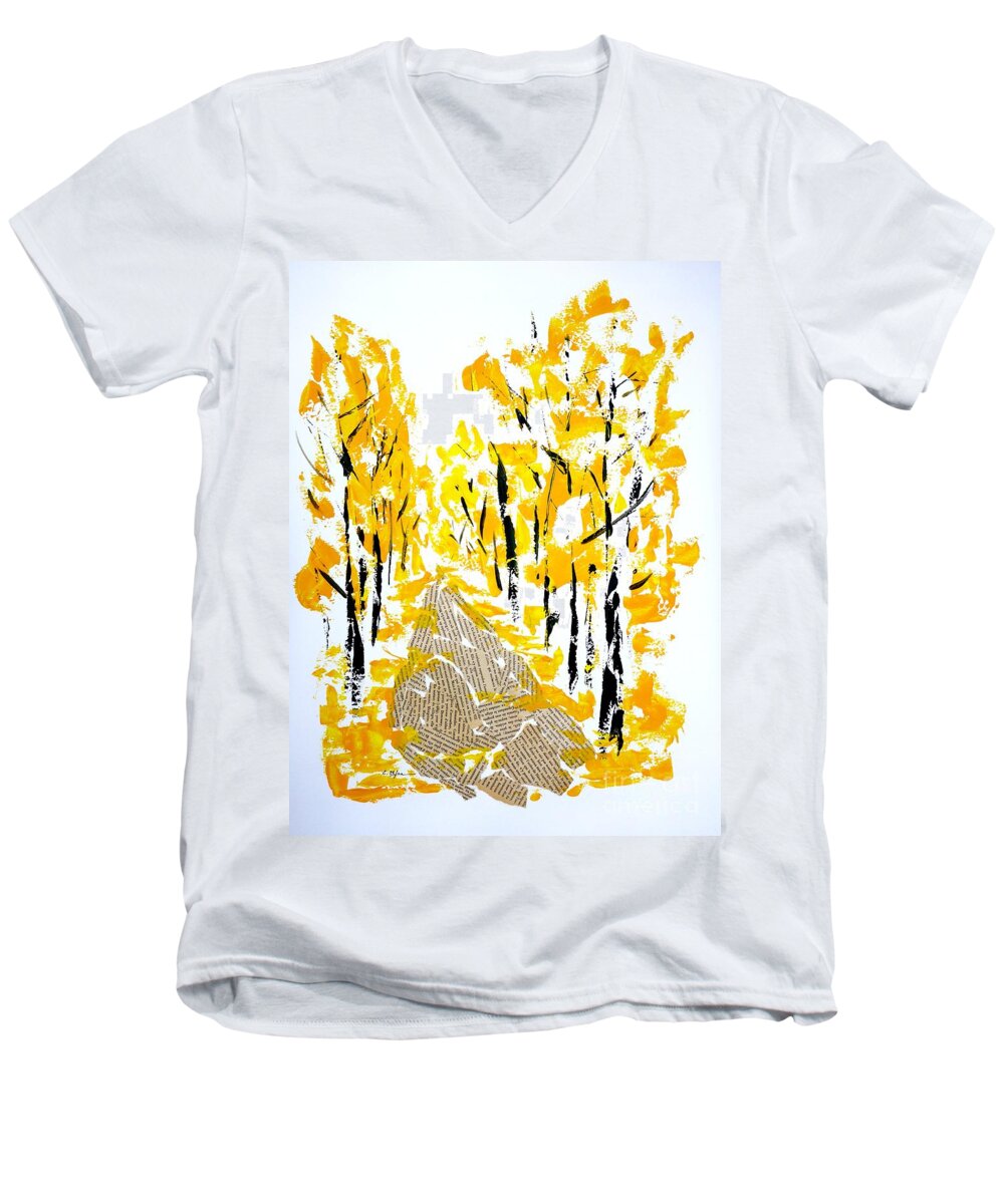 Mixed-media Men's V-Neck T-Shirt featuring the painting On the way to School by Cristina Stefan