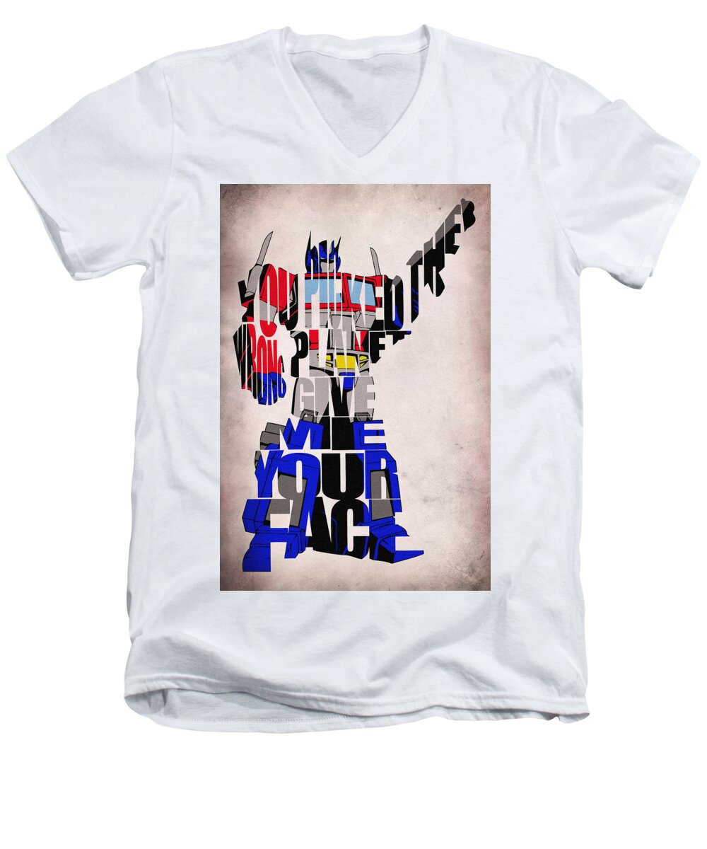 Optimus Prime Men's V-Neck T-Shirt featuring the digital art Optimus Prime by Inspirowl Design