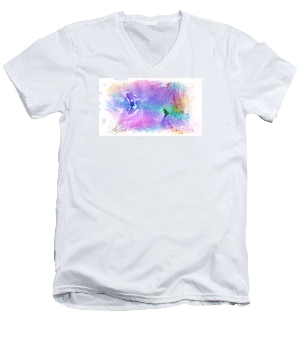 Floral Men's V-Neck T-Shirt featuring the painting Petals in Violet Blue by Xueyin Chen