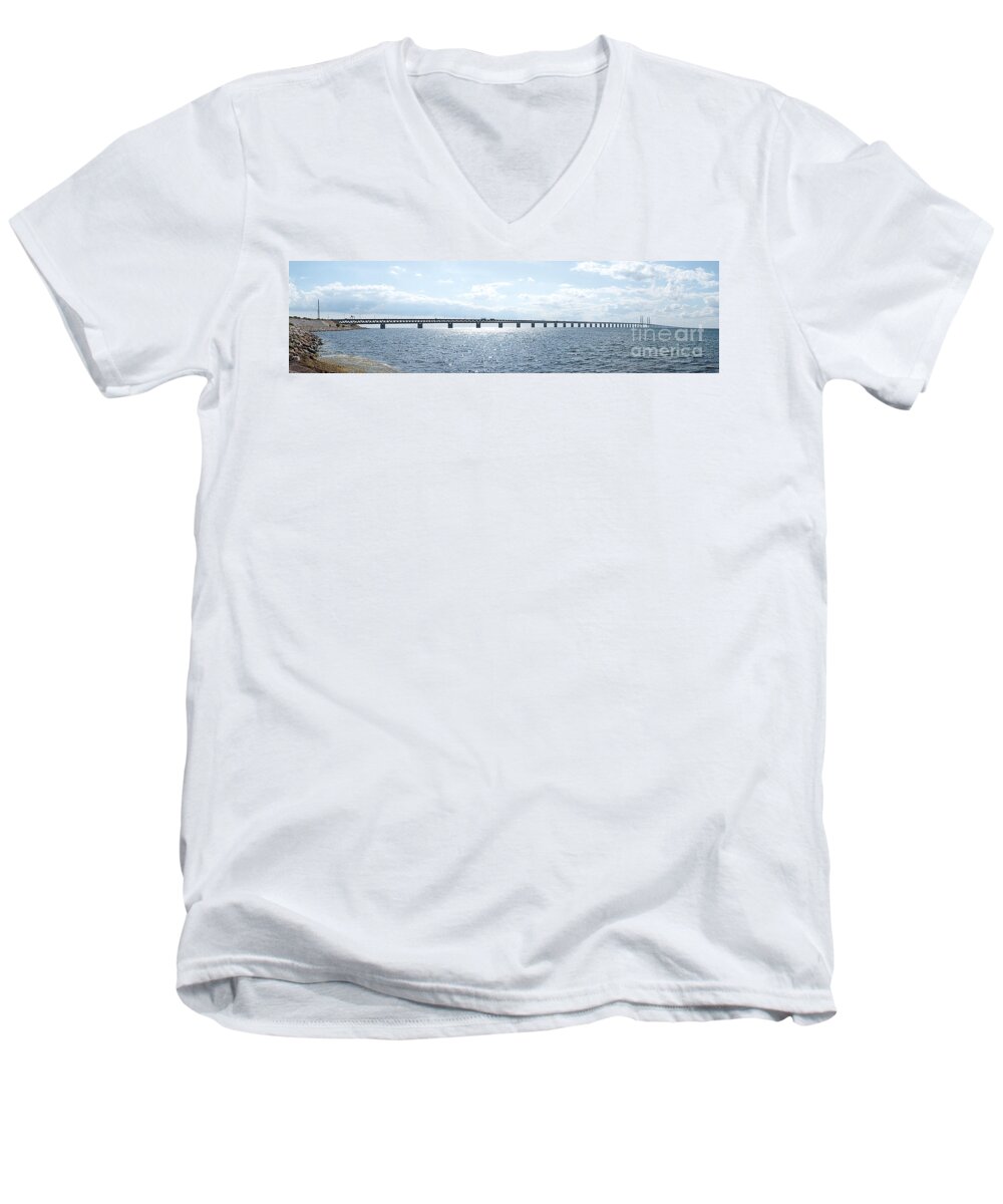 Panorama Men's V-Neck T-Shirt featuring the photograph Oresundsbron panorama 01 by Antony McAulay