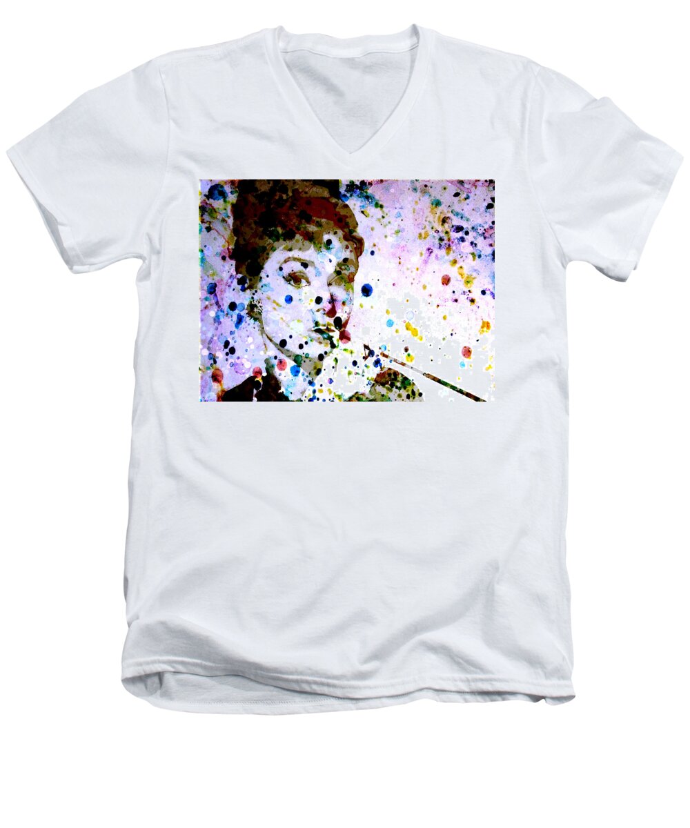 Audrey Hepburn Men's V-Neck T-Shirt featuring the digital art Paint Drops by Brian Reaves