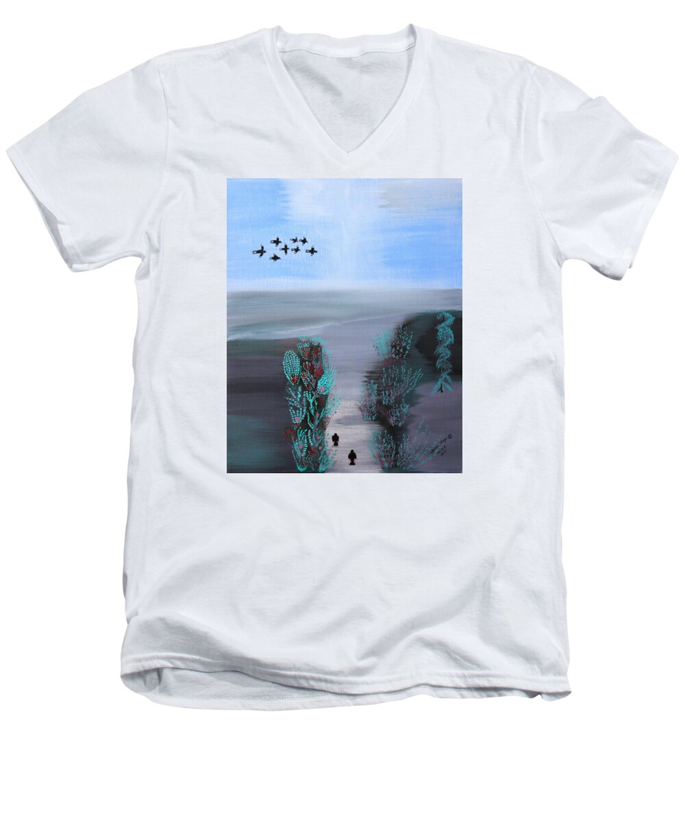 All Products Men's V-Neck T-Shirt featuring the painting Paradise by Lorna Maza