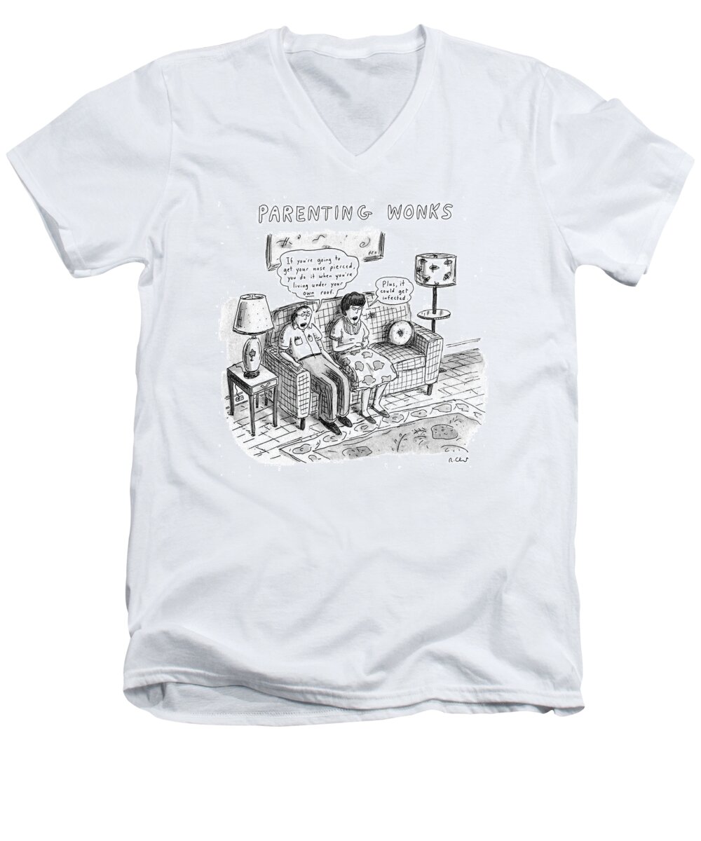 Parenting Wonks
Family Men's V-Neck T-Shirt featuring the drawing Parenting Wonks by Roz Chast