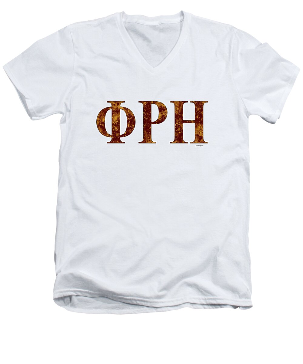 Phi Rho Eta Men's V-Neck T-Shirt featuring the digital art Phi Rho Eta - White by Stephen Younts