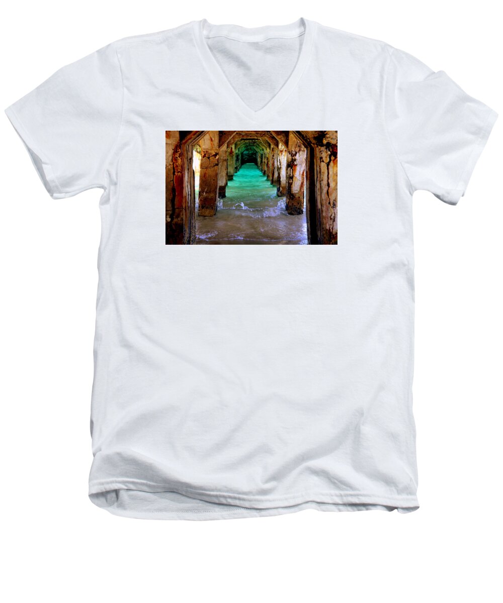 Waterscapes Men's V-Neck T-Shirt featuring the photograph PILLARS of TIME by Karen Wiles