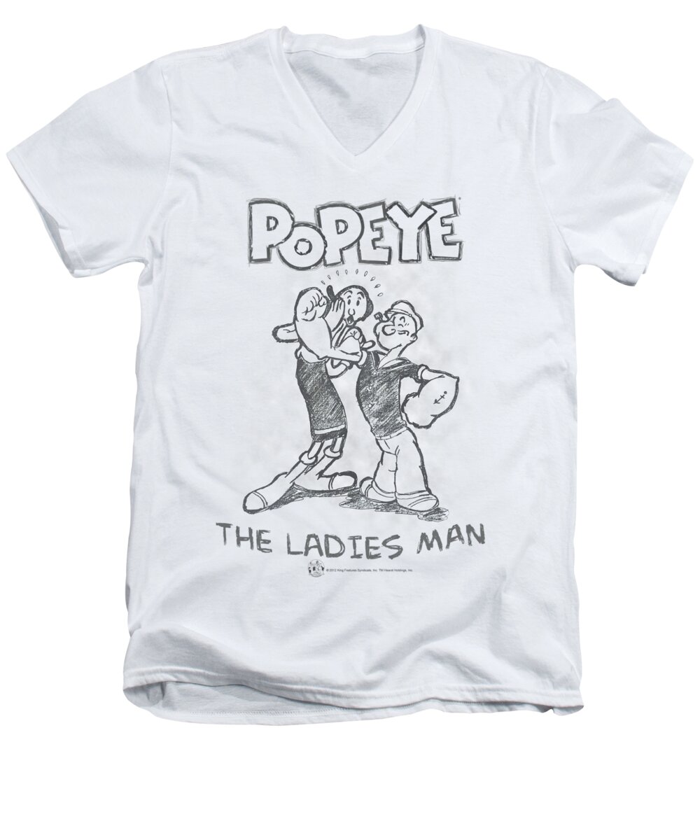 Popeye Men's V-Neck T-Shirt featuring the digital art Popeye - Ladies Man by Brand A