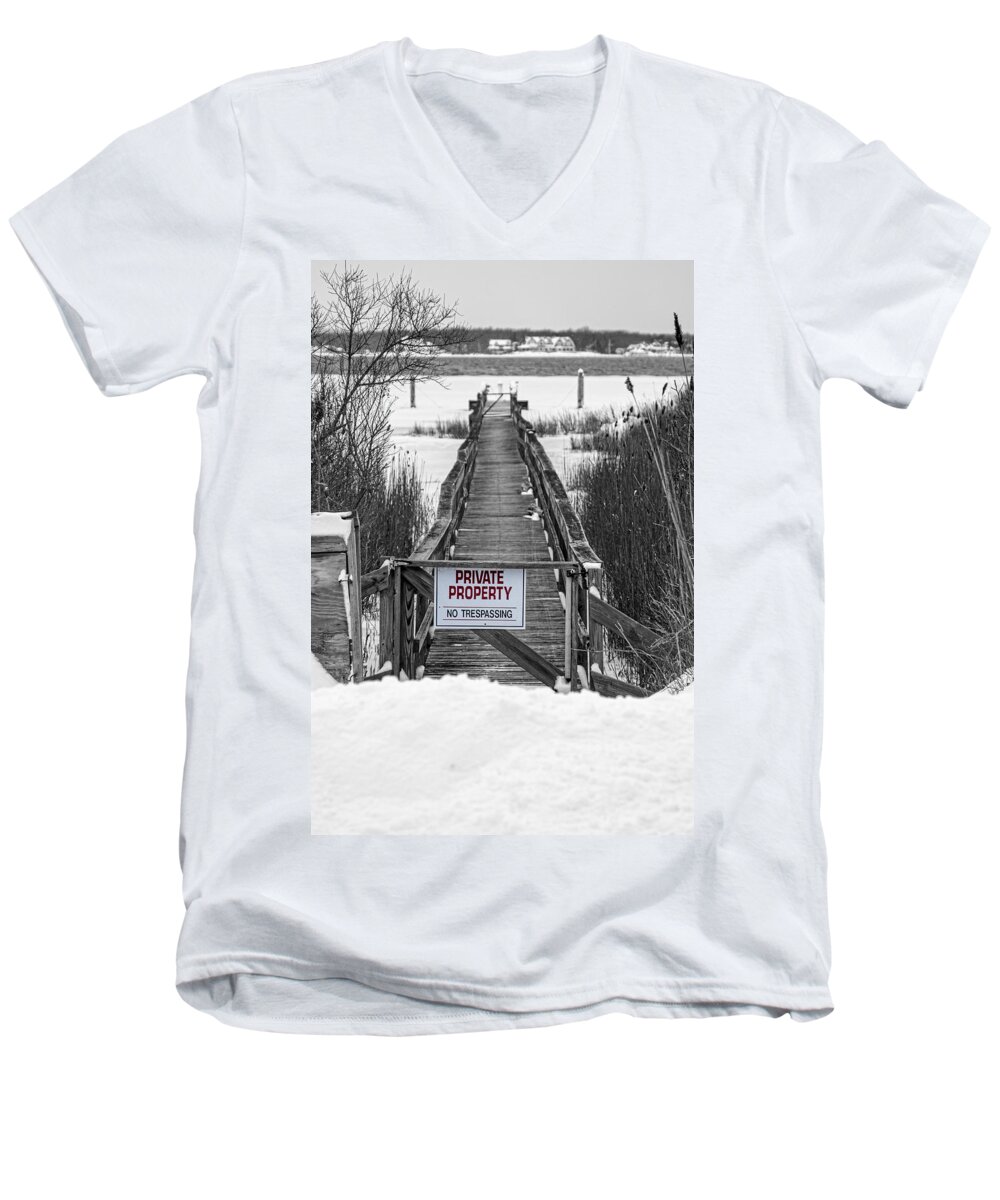 Winter Men's V-Neck T-Shirt featuring the photograph Private Dune Road by Robert Seifert