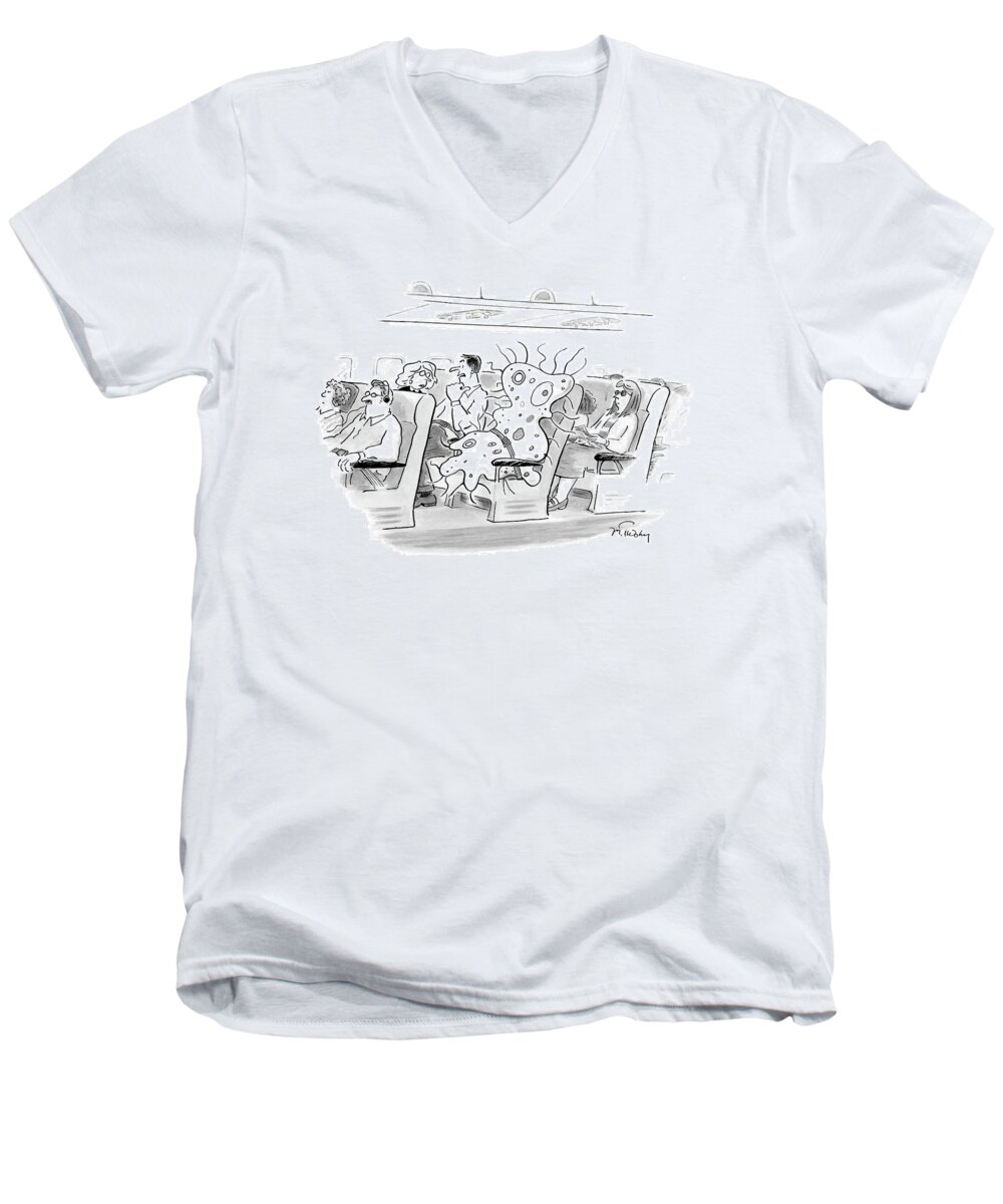 Sickness Men's V-Neck T-Shirt featuring the drawing Protozoa Riding An Airplane by Mike Twohy