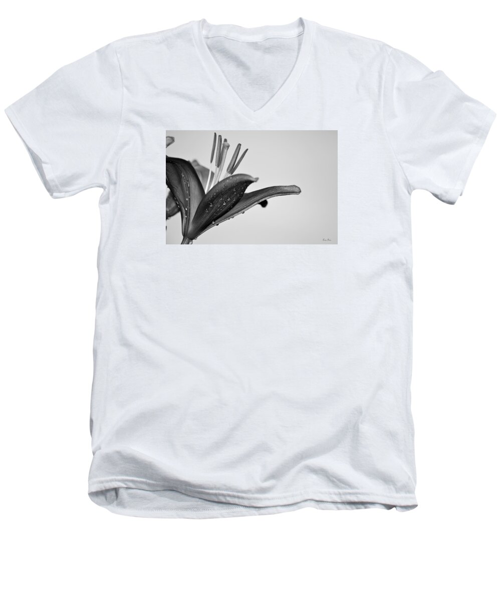 Lily Bloom Men's V-Neck T-Shirt featuring the photograph Red Magic Daylily I BW by Lesa Fine