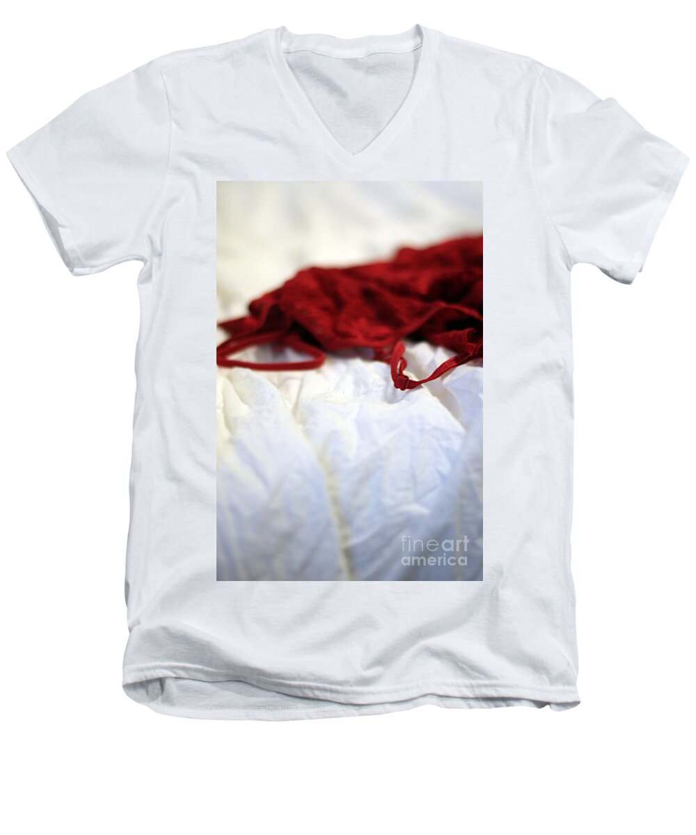 Lingerie Men's V-Neck T-Shirt featuring the photograph Red by Trish Mistric