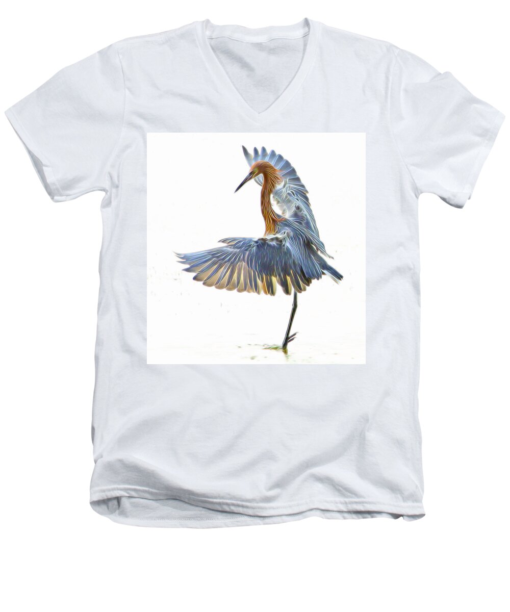 Wildlife Men's V-Neck T-Shirt featuring the digital art Reddish Egret 1 by William Horden