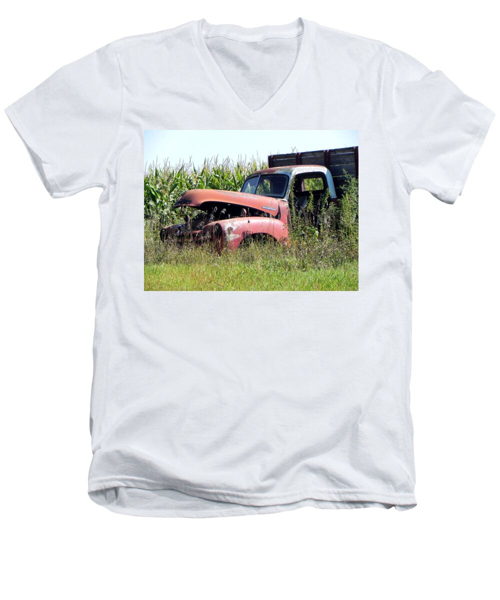 Truck Men's V-Neck T-Shirt featuring the photograph Retired by Deb Halloran