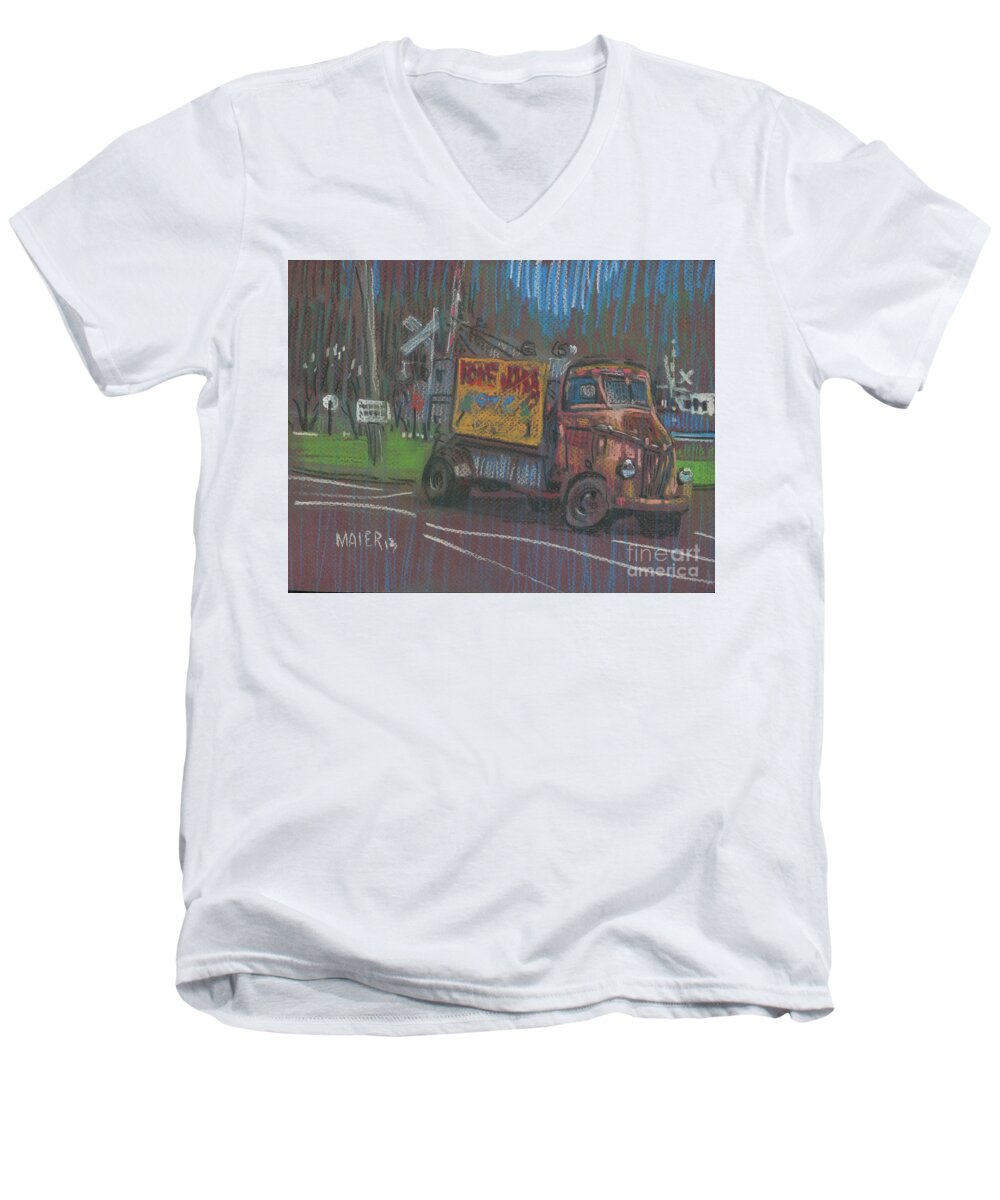 Advertising Men's V-Neck T-Shirt featuring the painting Roadside Advertising by Donald Maier