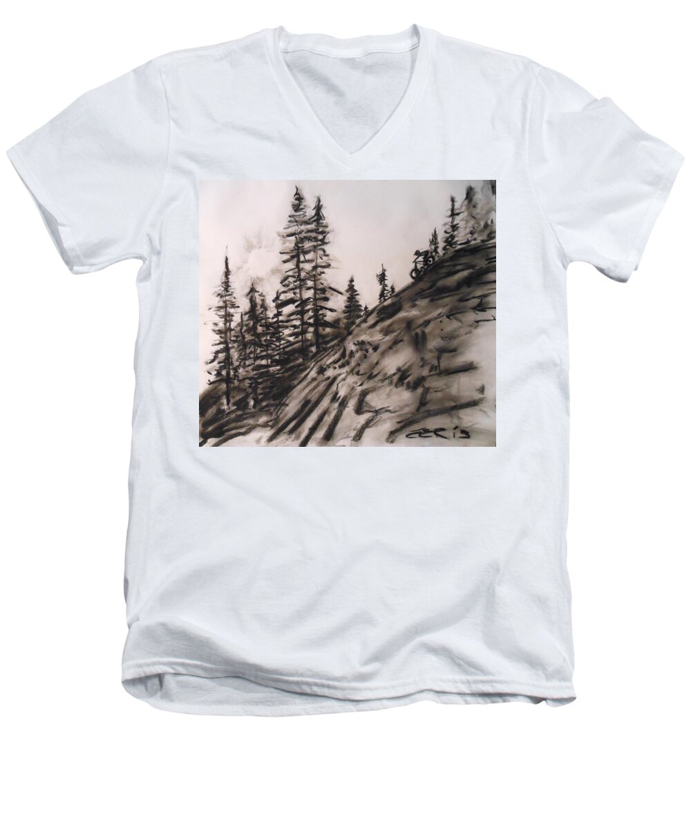 Bicycle Men's V-Neck T-Shirt featuring the drawing Rock Rider by Jason Reinhardt