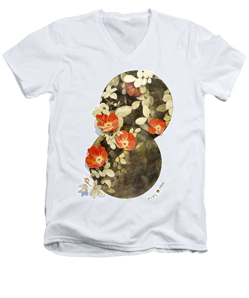 Orange Men's V-Neck T-Shirt featuring the painting Roses by Roger Snyder