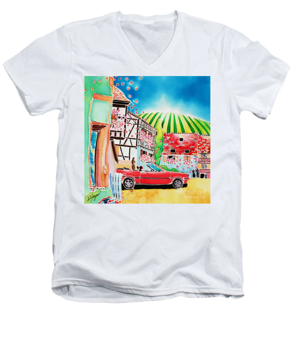 Alsace Men's V-Neck T-Shirt featuring the painting Route des vins by Hisayo OHTA