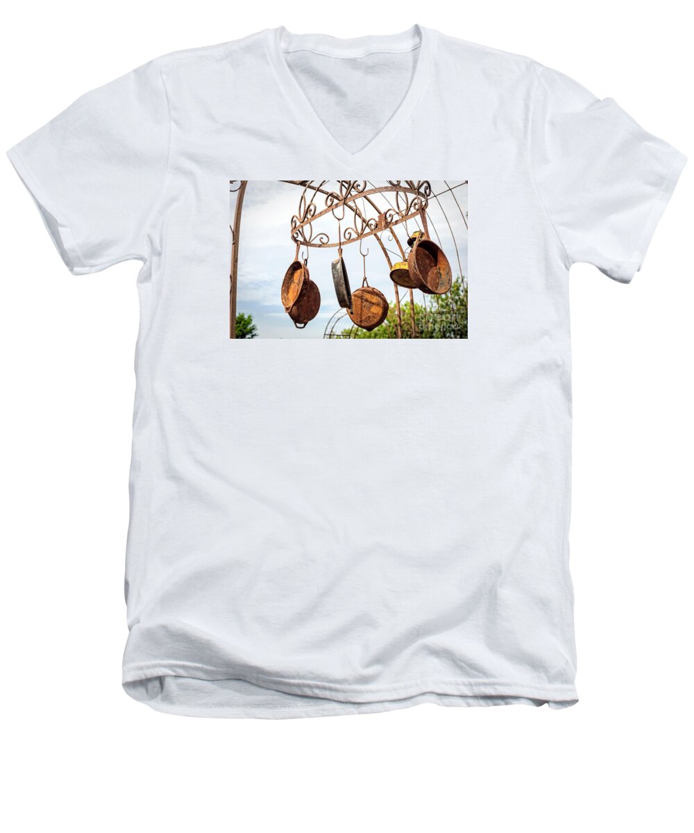 Rusted Men's V-Neck T-Shirt featuring the photograph Rusted Cast Iron by Imagery by Charly